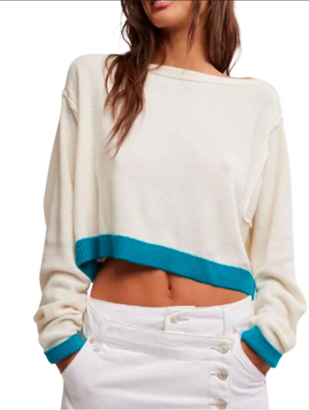 Free People Into The Blue Pullover Sweater White/Blue Xs,Med,L,XL NWT$108